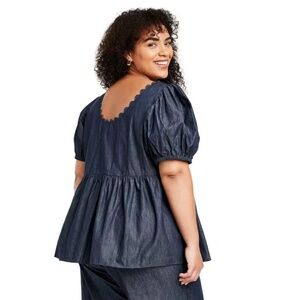 Co-ord Set Kika Vargas x Target Top & Pants Wide Leg Crop 2X & 20W Blue Casual